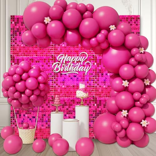 12 Stück Fuchsia schimmernde Wandhintergründe, Laser-Quadrat-Pailletten-Foto-Hintergründe, Glitzer-Wandhintergrund für Geburtstage, Hochzeiten, Weihnachten, Verlobungen, Disco Junggesellinnenabschied von ZEBMOON
