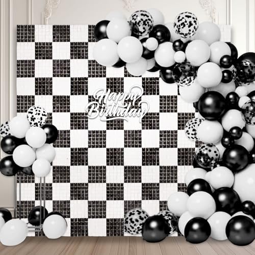 24 Stück schwarz-weiß schimmernde Wandhintergründe, quadratische Pailletten-Fotohintergründe, Glitzer-Wandhintergrund für Geburtstage, Hochzeiten, Weihnachten, Verlobungen, Baby-Brautpartys von ZEBMOON
