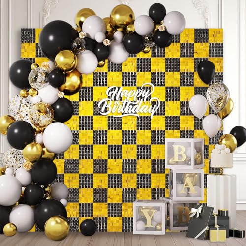 Wandhintergründe, quadratischer Pailletten-Fotohintergrund, glitzernder Wandhintergrund für Geburtstage, Hochzeiten, Weihnachten, Verlobungen, Neujahrsparty-Dekoration, 1,2 m x 1,8 m, Schwarz / Gold von ZEBMOON