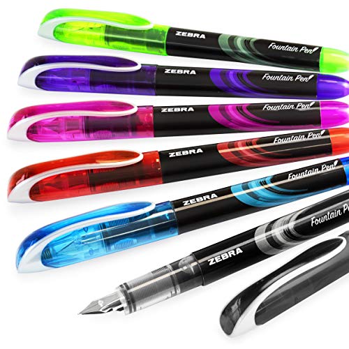 Zebra Fuente Einweg-Füllfederhalter, Schwarz, Hellblau, Rot, Grün, Rosa, Violett, 6 Stück Zebra Fuente Einweg-Füllfederhalter, Schwarz, Hellblau, Rot, Grün, Rosa, Violett, 6 Stück von Zebra Pen