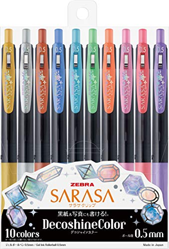 Zebra Gel-Kugelschreiber Sarasa Clip, 0,5 mm, Deco-Glanzfarbe, Set mit 10 Farben (JJ15-10C-SH) von Zebra