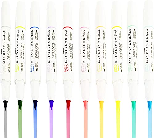 Zebra Mildliner Brush Highlighter Pen - Pinselstift und Marker Feder, doppelt endig, 10 Stück von ‎Zebra Pen