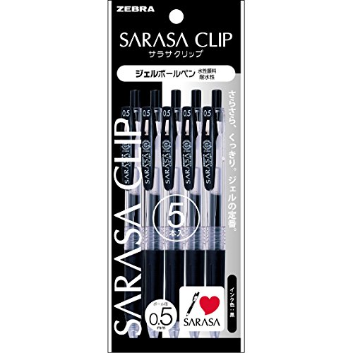 Zebra Sarasa Gel-Kugelschreiber mit Clip, Schwarz, 0,5 mm, 5 Stück, P-JJ15-BK5 von Zebra