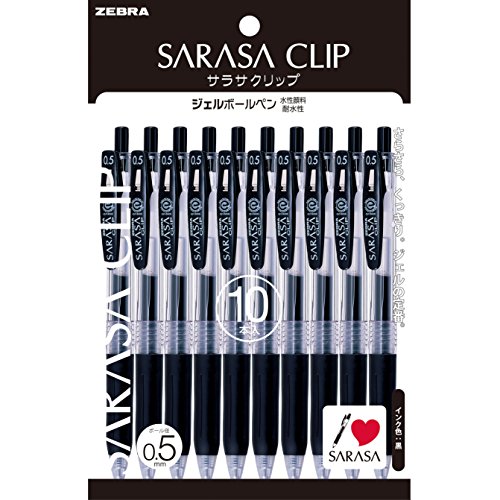 Zebra Sarasa P-JJ15-BK10 Clip Gel-Kugelschreiber, 0,5, schwarz, 10 Stück von Zebra Pen