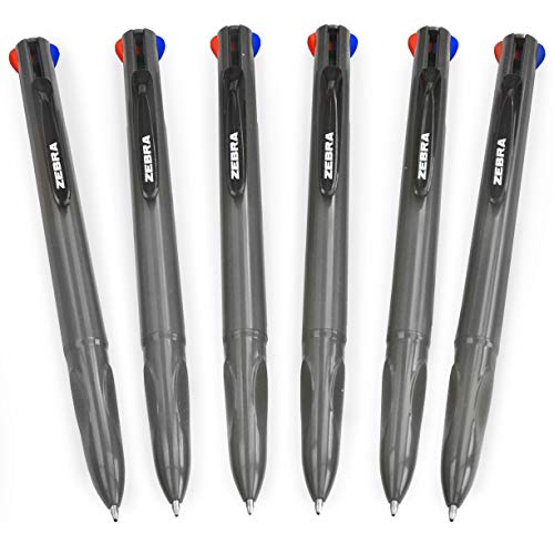 Zebra Z-Grip Elegance 4-in-1 Kugelschreiber, einziehbar, 1,0 mm, grauer Schaft, Schwarz, Blau, Rot, Grün, 6 Stück von Zebra Pen