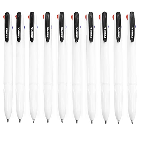 Zebra Z-Grip Elegance 4-in-1 Kugelschreiber, einziehbar, 1,0 mm, weißer Schaft, Schwarz, Blau, Rot, Grün, 10 Stück von ZEBRA