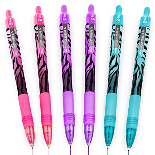Zebra Z-Grip glatter Kugelschreiber, 1,0 mm, flippige Flamme, gestreifter Schaft, Blau, Rosa, Violett, 6 Stück von Zebra