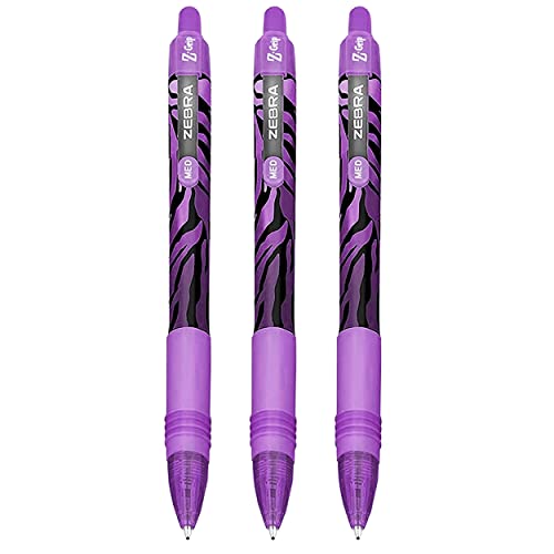 Zebra Z-Grip Kugelschreiber, glatt, 1,0 mm, Funky Flame, gestreifter Schaft, violette Tinte, 3 Stück von ZEBRA