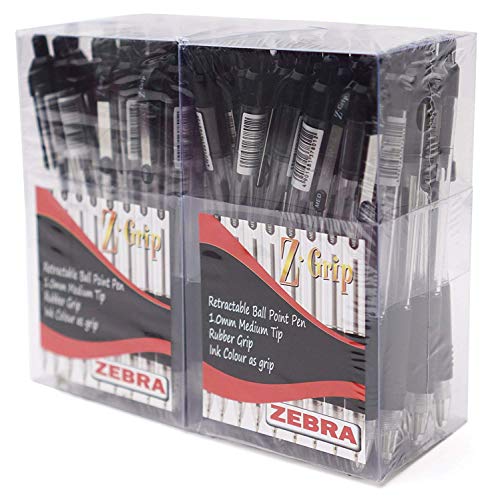 Zebra Z-Grip Kugelschreiber, versenkbar, Medium, 1,0 mm, schwarz Tinte, 60 Stück von Zebra Pen