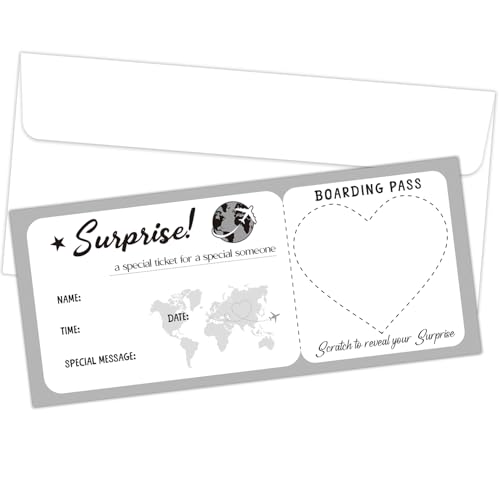 Personalisierbare Bordkarte zum Rubbeln mit Umschlägen, 2er-Set, 8,9 x 20,3 cm, Überraschungsreiseticket, speziell für Feiertage, Geburtstag, Valentinstag, Weihnachten, Hochzeit, Geschenkkarte - 005/2 von ZEDEV