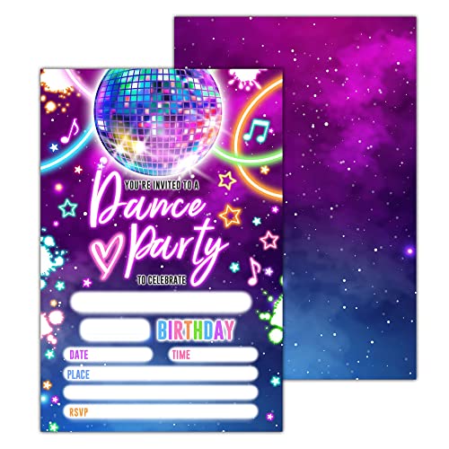 ZEDEV Einladungskarten zum Tanzen, Geburtstagsparty, Disco-Party, Feier, für junge Mädchen, Jungen, Party-Dekoration, Zubehör, 20 Einladungskarten mit Umschlägen pro Set (Invite-B05) von ZEDEV