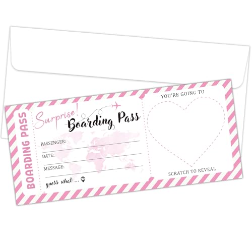 ZEDEV Pink Surprise Bordkarte zum Rubbeln mit Umschlägen, 8,9 x 20,3 cm, Flugticket, Geschenkkarte für Feiertage, Geburtstag, Valentinstag, Weihnachten, Hochzeit, 003/1 von ZEDEV
