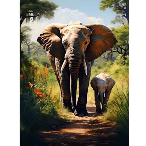 ZEELANNA Diamond Painting Elefant Bilder Erwachsene Elefantenbaby 5D Set Diamant Bilder 30x40cm für Home Wand Decoration von ZEELANNA
