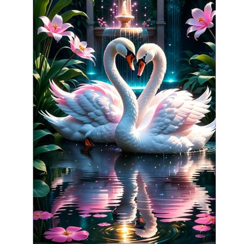 ZEELANNA Diamond Painting Erwachsene Schwa, Diamond Painting Bilder 5D Diamant Set Diamant Malerei DIY Diamant Painting Bilder Erwachsene für Home Wand Decoration 30x40cm Ein Schwanenpaar von ZEELANNA