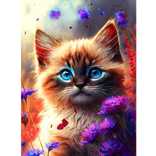 ZEELANNA Diamond Painting Katze Diamond Painting Bilder Erwachsene 5D Diamond Painting Set Diamant Painting Bilder Erwachsene 30x40cm für Home Wand Decoration Blumen von ZEELANNA