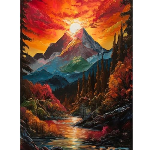 ZEELANNA Diamond Painting Landschaft Diamant Painting Bilder Sonnenuntergang Diamond Painting Erwachsene DIY Bach Diamond Painting Set 30x40cm für Home von ZEELANNA