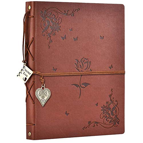 ZEEYUAN Scrapbook Album Leder Fotoalbum Erinnerungen DIY Scrap Book 27,4 x 21,8 cm großes Familienfotobuch nachfüllbar 60 Seiten für Jahrestag Valentinstag Geburtstag Geschenke Rose Braun von ZEEYUAN