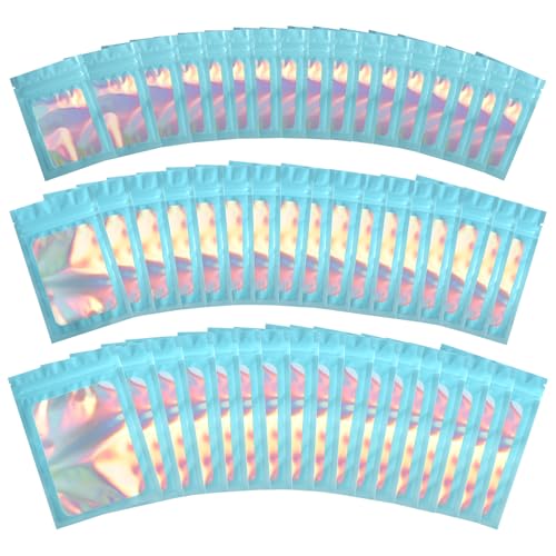 120 Stück Mylar Beutel, Mylar Bags 6 x 10cm/8 x 13cm/10 x 15cm, Wiederverschließbare Baggys Tüten, Versiegelter Blau Holografische Beutel für Süßigkeiten, Keksen, Schmuck von ZEFAN