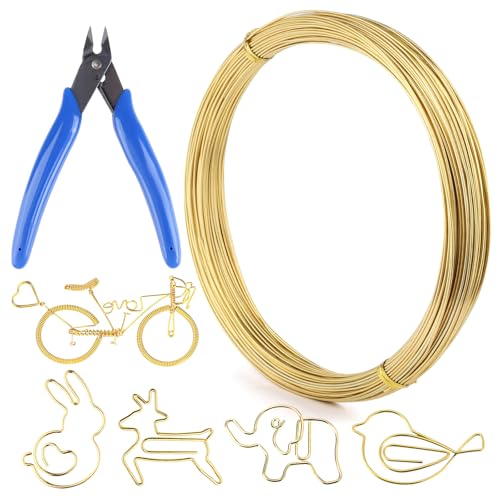 Basteldraht Gold, 1mm x 40m Aluminiumdraht, Weich Schmuckdraht mit Schneidzange, Draht zum Basteln, Modellierdraht für DIY Schmuck, Handwerksartikel, Floristik von ZEFAN