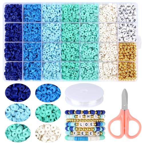 ZEFAN 6000 Stück Bunte Clay Beads, 6mm Perlen für Armbänder mit Schere und Elastischer Schnur, Perlen zum Auffädeln, Tonperlen für Armbänder, zur Herstellung von Armbändern, Halsketten von ZEFAN