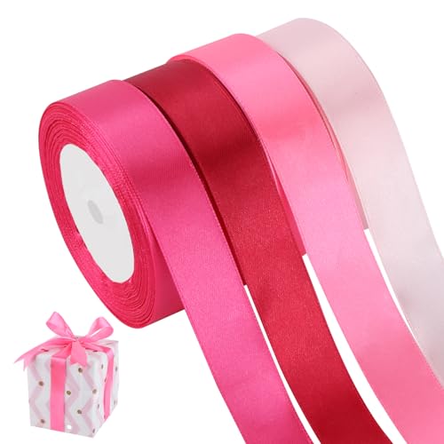 ZEFAN Geschenkband, 4 Rollen Geschenkband - 88m x 20mm, Satinband, Schleifenband für Hochzeit, Geburtstag, Geschenk, Blume (Rosa) von ZEFAN