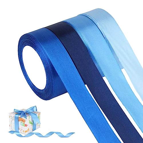 ZEFAN Geschenkband, 4 Rollen Satinband Blau - 88m x 25mm, Geschenkband Blau, Hochzeitsbänder, Dekoratives Band für Hochzeit, Geburtstag, Geschenk, Blume von ZEFAN