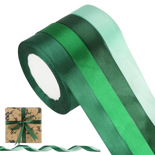 ZEFAN Geschenkband, 4 Rollen Geschenkband Grün - 88m x 20mm, Satinband Grün, Schleifenband Grün für Hochzeit, Geburtstag, Geschenk, Blume von ZEFAN