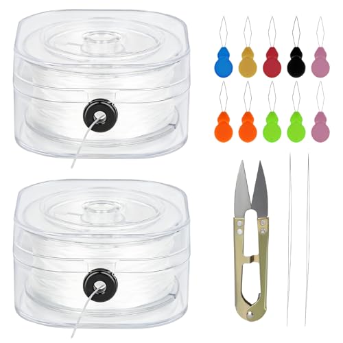ZEFAN Nylonfaden Set, 0.8mm x 200m, 2 Rollen Elastisches Band für Armbänder mit 1 kleine Schere, 10 Einfädlern, 2 Perlennadeln, Quadratische Schmuckfaden für Armbänder, Perlenschmuck ZEFAN Nylonfaden Set, 0.8mm x 200m, 2 Rollen Elastisches Band für Armbänder mit 1 kleine Schere, 10 Einfädlern, 2 Perlennadeln, Quadratische Schmuckfaden für Armbänder, Perlenschmuck von ZEFAN