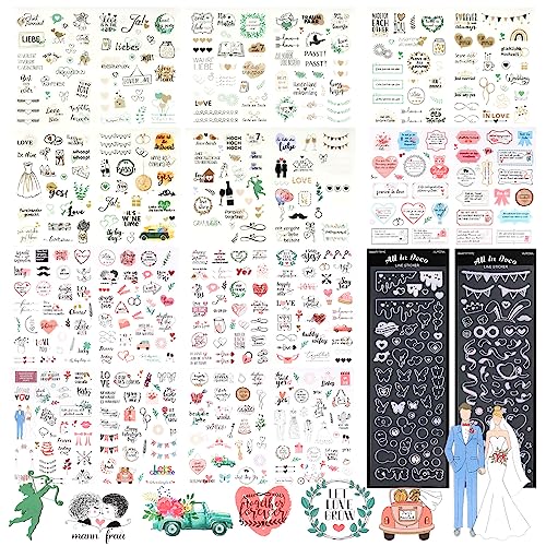 ZEFAN Sticker Hochzeit Gästebuch, 596 Sticker Hochzeit, Vintage Aufkleber Hochzeit für Gästebuch oder Fotoalbum, Perfektes Sticker Set mit viel Liebe, Hochzeitssticker in Deutsch und Englisch von ZEFAN