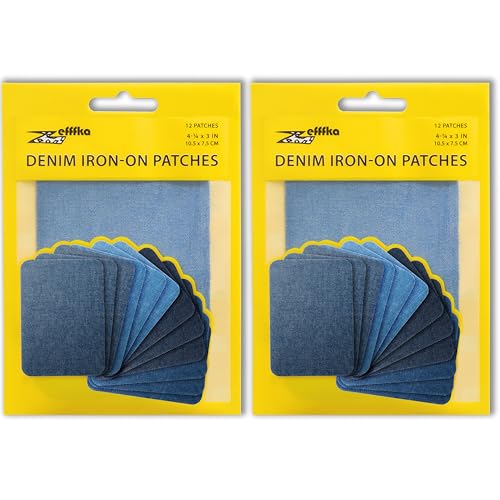 ZEFFFKA 2PACK Jean-Flicken zum Aufbügeln für Innen und Außen Stärkster Kleber 100% Baumwolle Verschiedene Blautöne Reparatur-Dekorationsset 12 Stück Größe 3" x 4-1/4" (7,5 cm x 10,5 cm) ZEFFFKA 2PACK Jean-Flicken zum Aufbügeln für Innen und Außen Stärkster Kleber 100% Baumwolle Verschiedene Blautöne Reparatur-Dekorationsset 12 Stück Größe 3" x 4-1/4" (7,5 cm x 10,5 cm) von ZEFFFKA