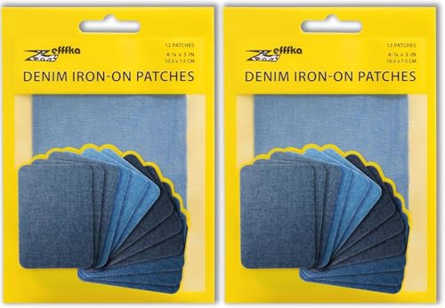 ZEFFFKA 2PACK Jean-Flicken zum Aufbügeln für Innen und Außen Stärkster Kleber 100% Baumwolle Verschiedene Blautöne Reparatur-Dekorationsset 12 Stück Größe 3" x 4-1/4" (7,5 cm x 10,5 cm) von ZEFFFKA