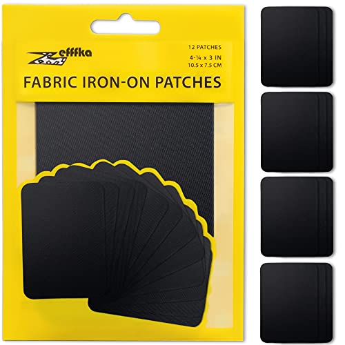 ZEFFFKA Kleider-Flicken zum Aufbügeln für Innen und Außen Stärkster Kleber 100% Baumwolle schwarz Farben Reparatur-Dekorationsset 12 Stück Größe 3" x 4-1/4" (7,5 cm x 10,5 cm) von ZEFFFKA