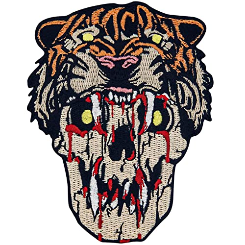 Aufnäher, bestickt, Design: Blutiger Schädel in der Tigermaske, zum Aufbügeln oder Aufnähen Aufnäher, bestickt, Design: Blutiger Schädel in der Tigermaske, zum Aufbügeln oder Aufnähen von ZEGIN