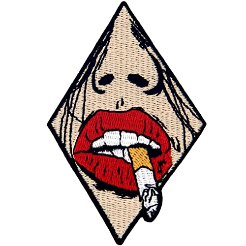 Aufnäher, bestickt, Design: Die rauchende Frau mit den roten Lippen, zum Aufbügeln oder Aufnähen von ZEGIN