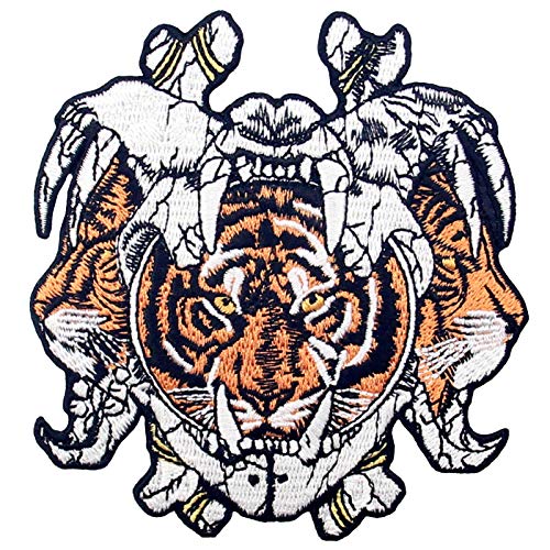 Aufnäher, bestickt, Design: Drei Gesichter Tiger Ancient Helm, zum Aufbügeln oder Aufnähen von ZEGIN