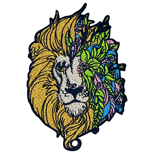 Aufnäher, bestickt, Design: Fantansy Löwe mit Blumen, zum Aufbügeln oder Aufnähen von ZEGIN