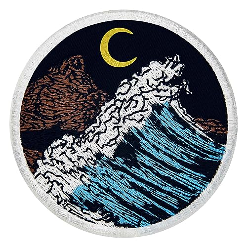 Aufnäher, bestickt, Design: Große Welle in der dunklen Nacht, zum Aufbügeln oder Aufnähen Aufnäher, bestickt, Design: Große Welle in der dunklen Nacht, zum Aufbügeln oder Aufnähen von ZEGIN