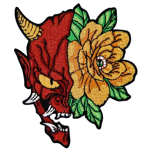 Aufnäher, bestickt, Design: Halbe Blume Halbe Schädel, zum Aufbügeln oder Aufnähen von ZEGIN