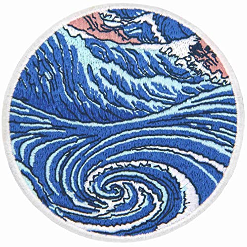 Aufnäher, bestickt, Design: Naruto Whirlpool, Japanische Große Welle, zum Aufbügeln oder Aufnähen von ZEGIN