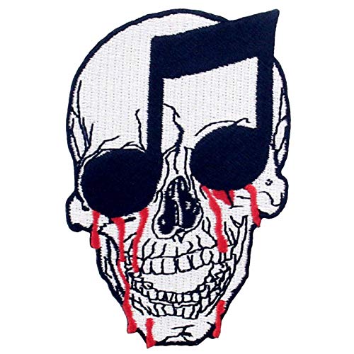 ZEGIN Aufnäher, bestickt, Design: Notenschrift Bloody Skull, Schädel, 5.5 x 8.8 cm, 1 Stück, zum Aufbügeln oder Aufnähen von ZEGIN