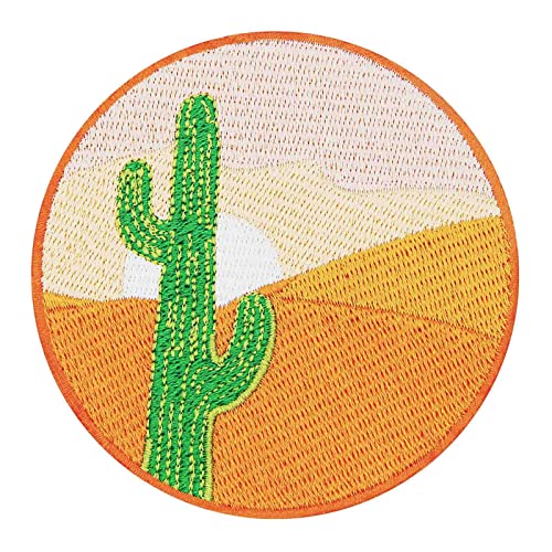 Aufnäher, bestickt, Design: Kaktus in der Wüste, zum Aufbügeln oder Aufnähen von ZEGIN