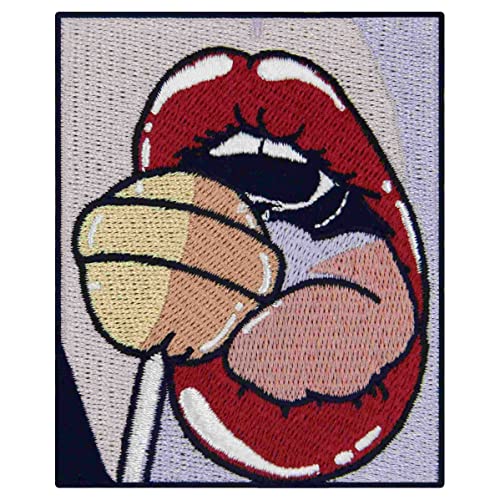 Red Lips Sucking Lollipop Patch Embroidered Applique Badge Iron On Sew On Emblem von ZEGIN