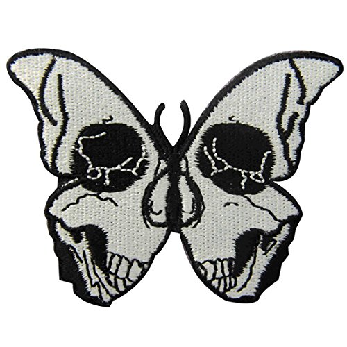 Aufnäher, bestickt, Design: Der Schädel-Schmetterling, zum Aufbügeln oder Aufnähen von ZEGIN