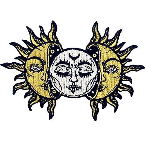 ZEGIN Aufnäher, Bestickt, Design: Sonne und Mond, zum Aufbügeln oder Aufnähen von ZEGIN