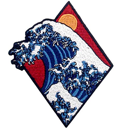 Aufnäher, bestickt, Design: Tsunami Große Welle, zum Aufbügeln oder Aufnähen von ZEGIN