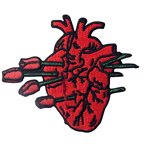 Aufnäher, bestickt, Design: Zärtlich von Liebe verletzt, Herz gebrochen von Rose, zum Aufbügeln oder Aufnähen von ZEGIN