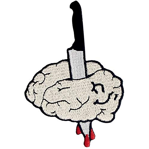 Aufnäher "Kill My Mind", bestickt, Gehirn- und Messer-Applikation, zum Aufbügeln oder Aufnähen von ZEGINs