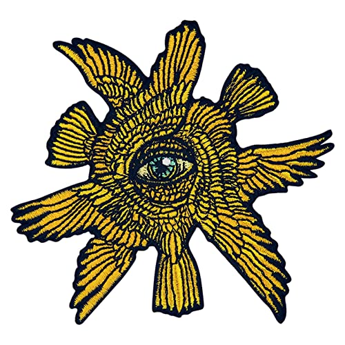 Emblem zum Aufbügeln und Aufnähen, Bügelbilder für Textilien, Motiv: The Gold Six Wings with All Seeing Eye, bestickt von ZEGINs