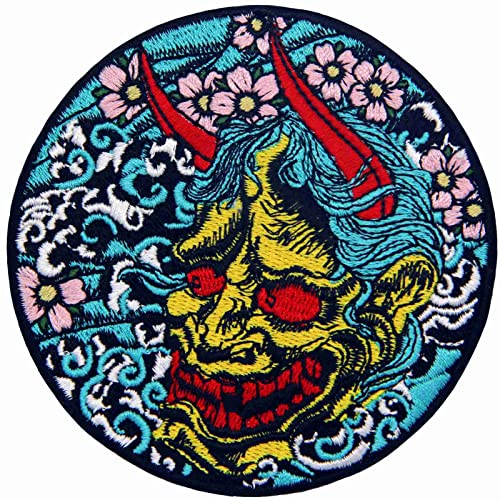 Hannya Oni in Flowers Patch Embroidered Applique Badge Iron On Sew On Emblem von ZEGINs