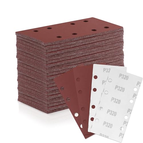 ZEHIQ 100 Stk Schleifblatt Set, 93mm x 185mm Schleifpapier Körnung 320, 8 Löcher Sandpapier mit Klett verschiedene Zubehör Materialien für Schwingschleifer ZEHIQ 100 Stk Schleifblatt Set, 93mm x 185mm Schleifpapier Körnung 320, 8 Löcher Sandpapier mit Klett verschiedene Zubehör Materialien für Schwingschleifer von ZEHIQ